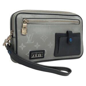 LOUIS VUITTON Monogram Satellite Alpha Clutch Bag Silver